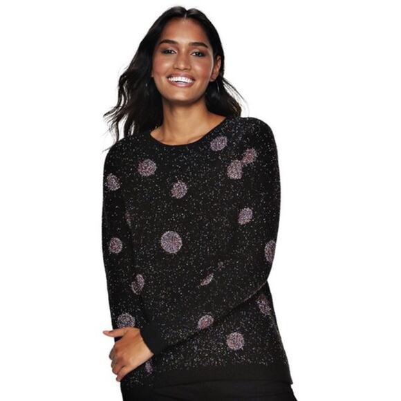 Apt. 9 Black Metallic Tinsel Polka Dot Sweater Size Small - Picture 1 of 7